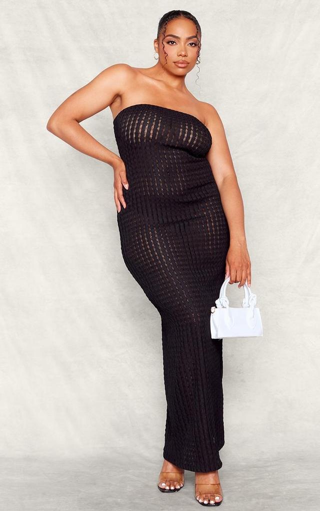 Plus Black Textured Wave Bandeau Midaxi Dress Product Image