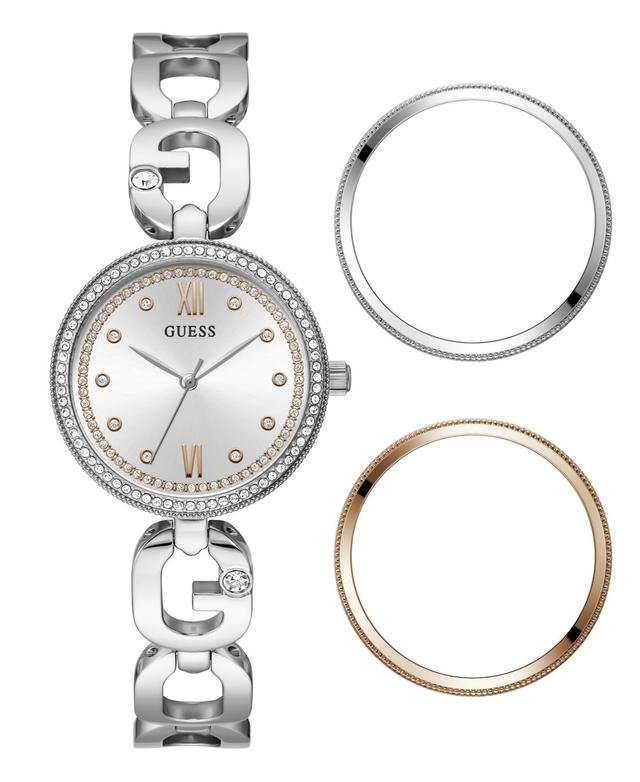 Guess Womens Analog Silver-Tone Steel Watch 30mm and 3 Dial Rings Set Product Image