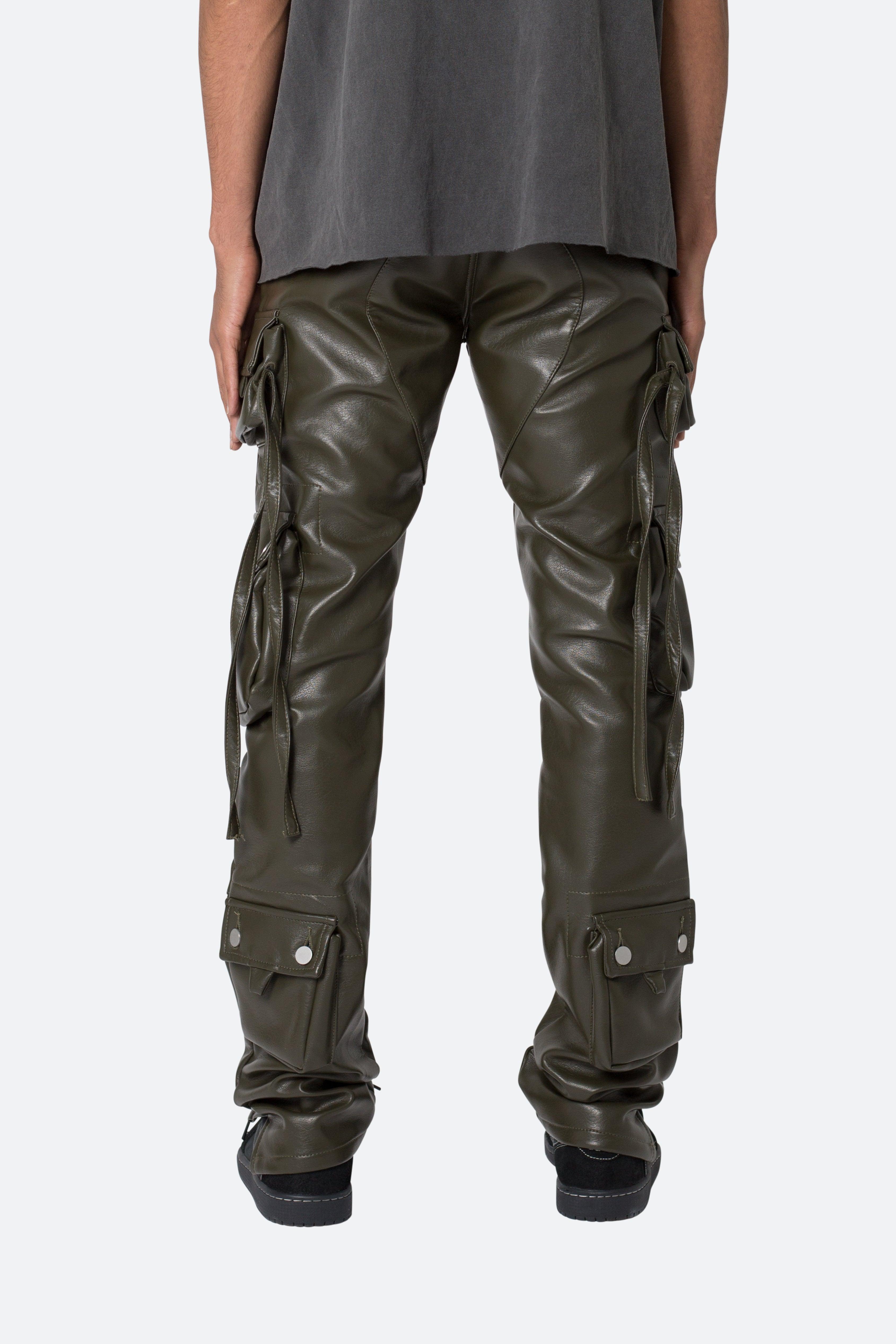 D152 Leather Cargo Pants - Olive Product Image