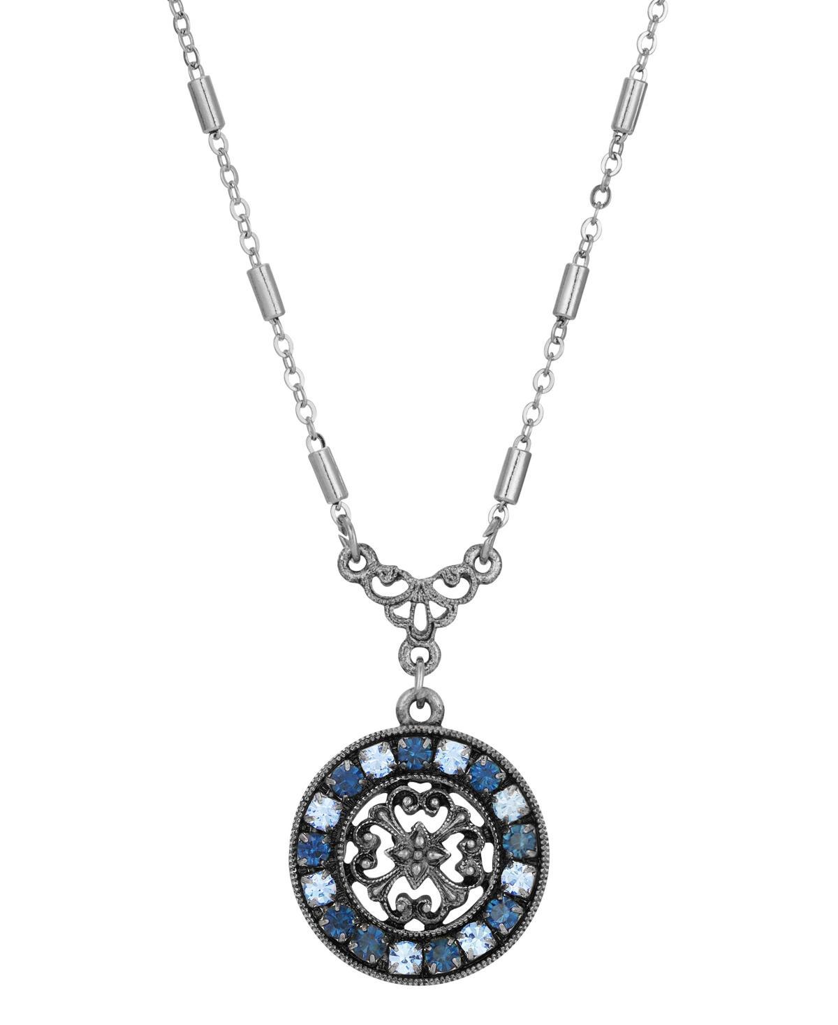 1928 Silver Tone Crystal Medallion Necklace, Womens, Clear Product Image