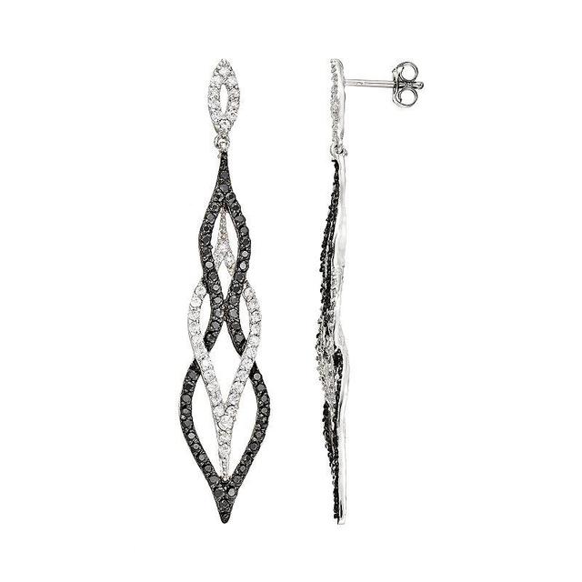 Sophie Miller Cubic Zirconia Sterling Silver Openwork Marquise Earrings, Womens, Black Product Image