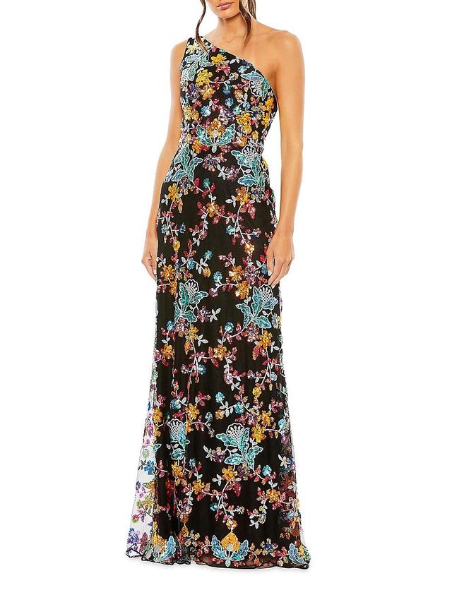 Mac Duggal Floral Sequin One-Shoulder Sheath Gown Product Image