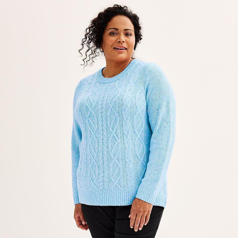 Plus Size Croft & Barrow Placed Cable Pullover, Womens Product Image