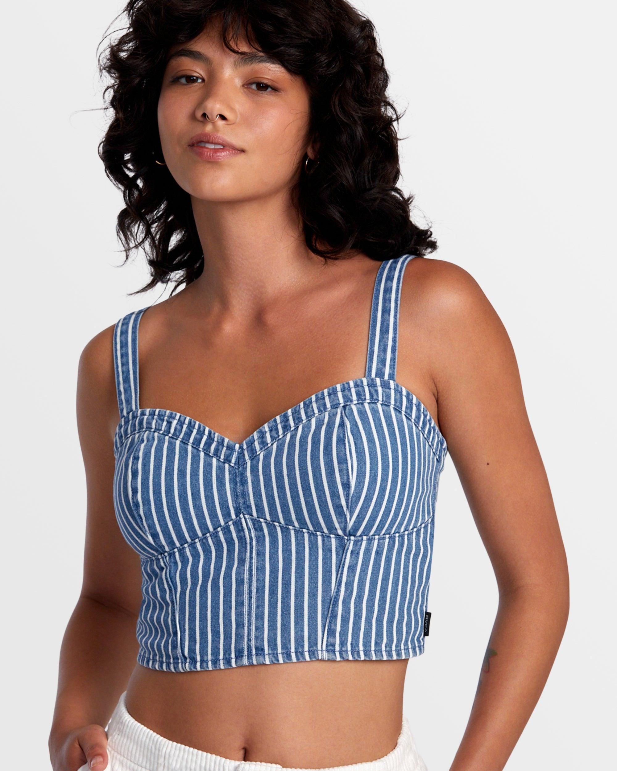 Portia Denim Crop Top - Washed Indigo Product Image