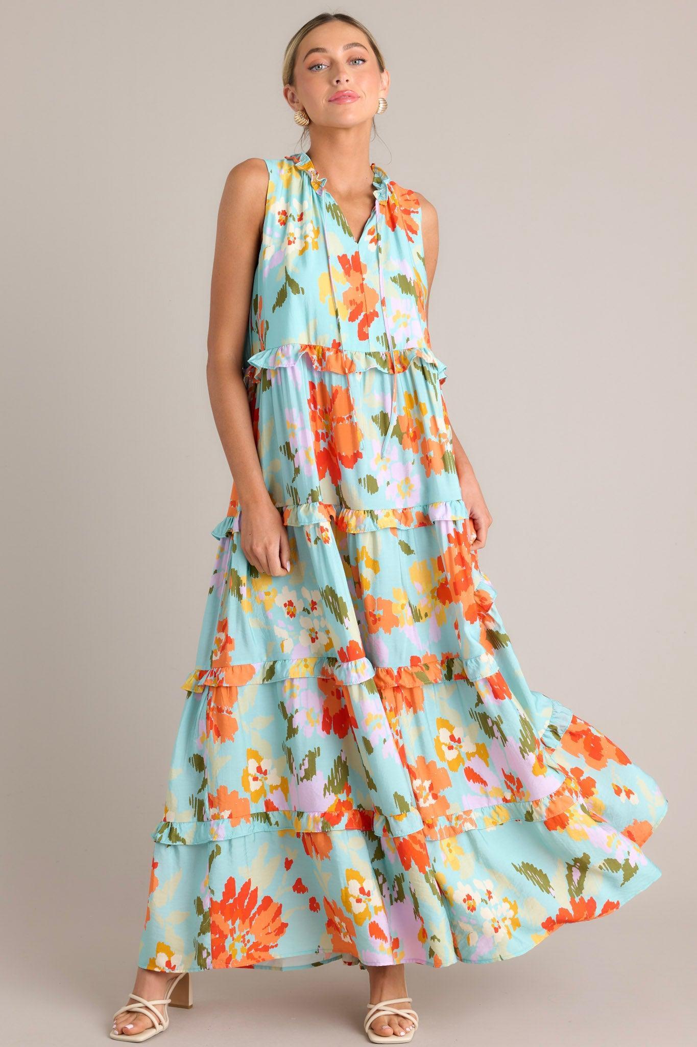 Blossom Breeze Sky Blue Multi Floral Maxi Dress Product Image