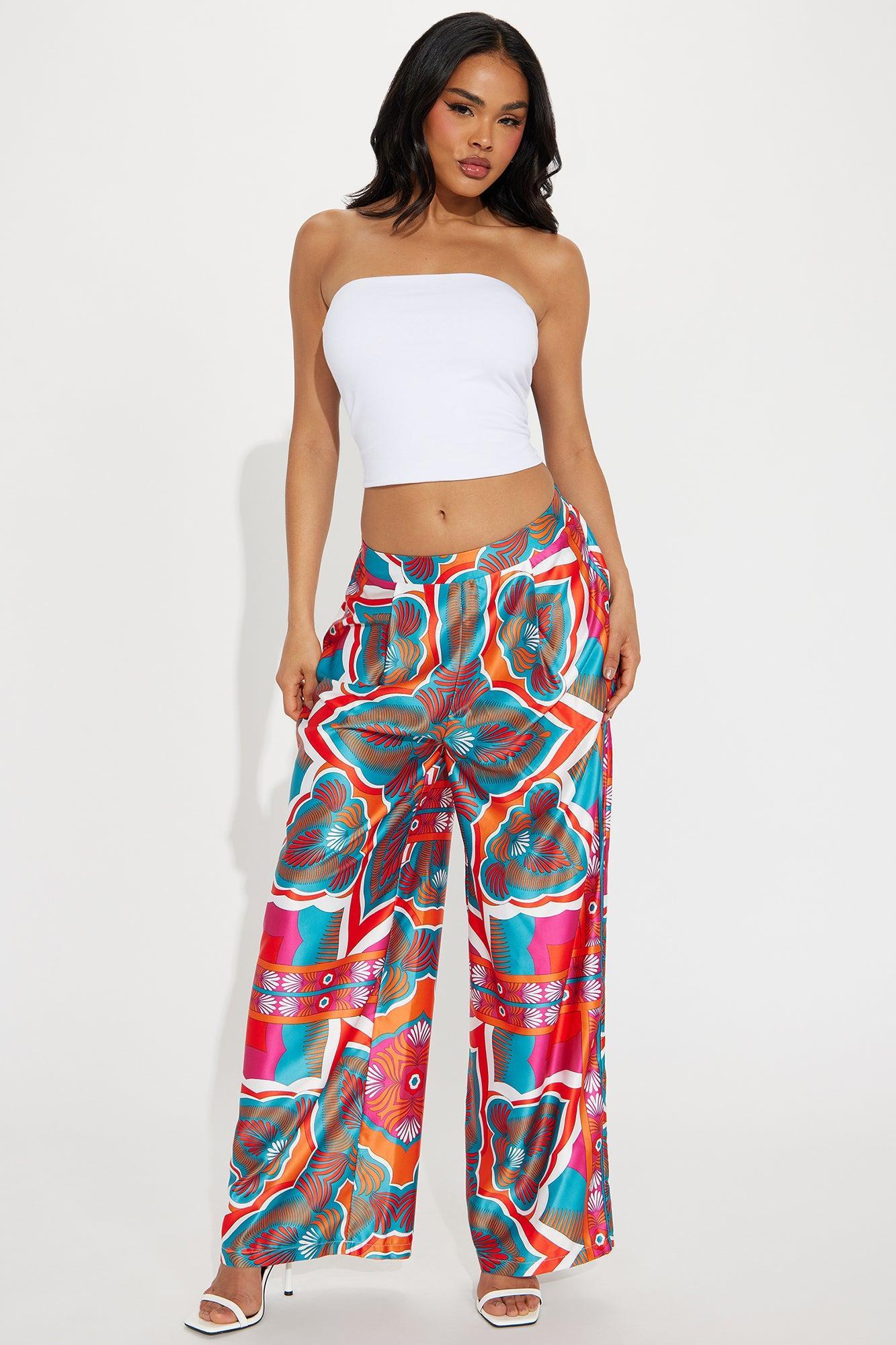 Imani Satin Wide Leg Pant - Orange/combo Product Image