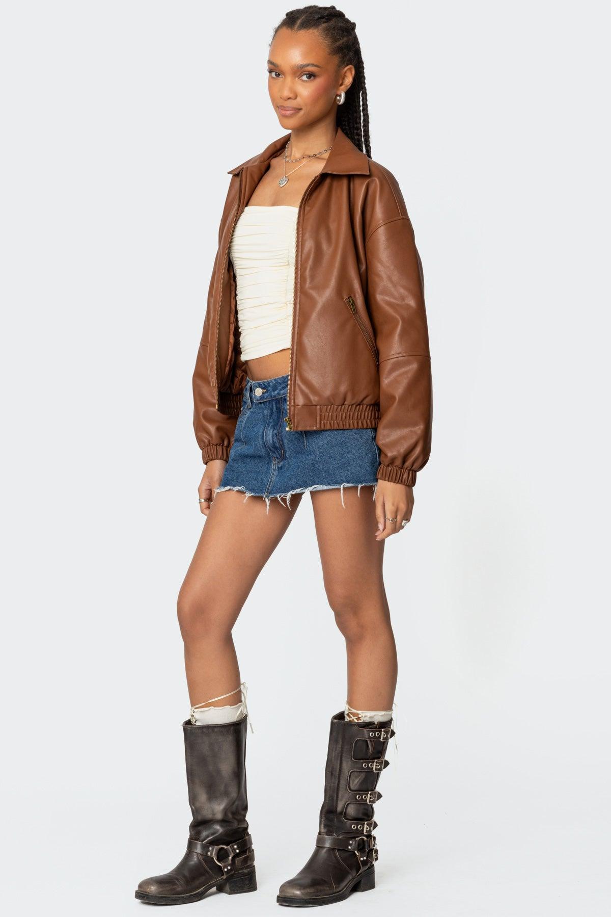 Halley Faux Leather Bomber Jacket Product Image