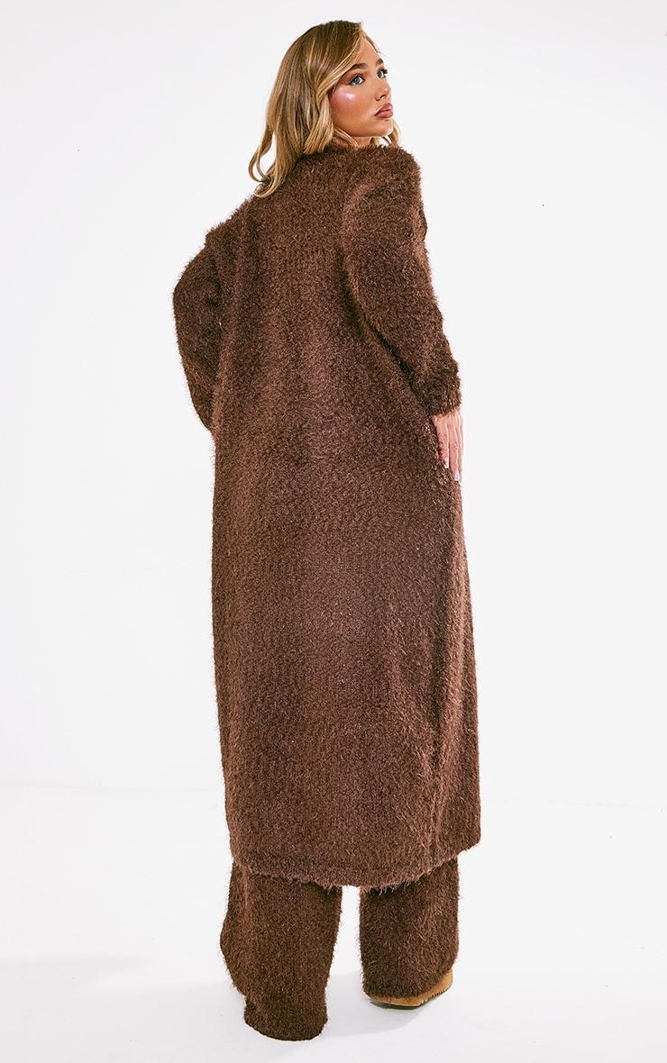 Chocolate Eyelash Bobble Knit Maxi Cardigan Product Image