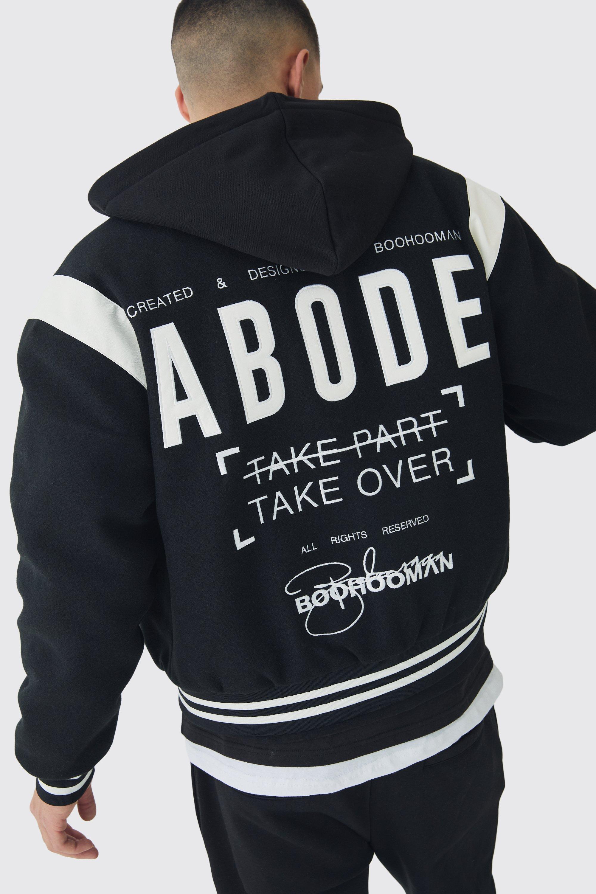 Abode Boxy Fit Varsity Jacket | boohooMAN USA Product Image