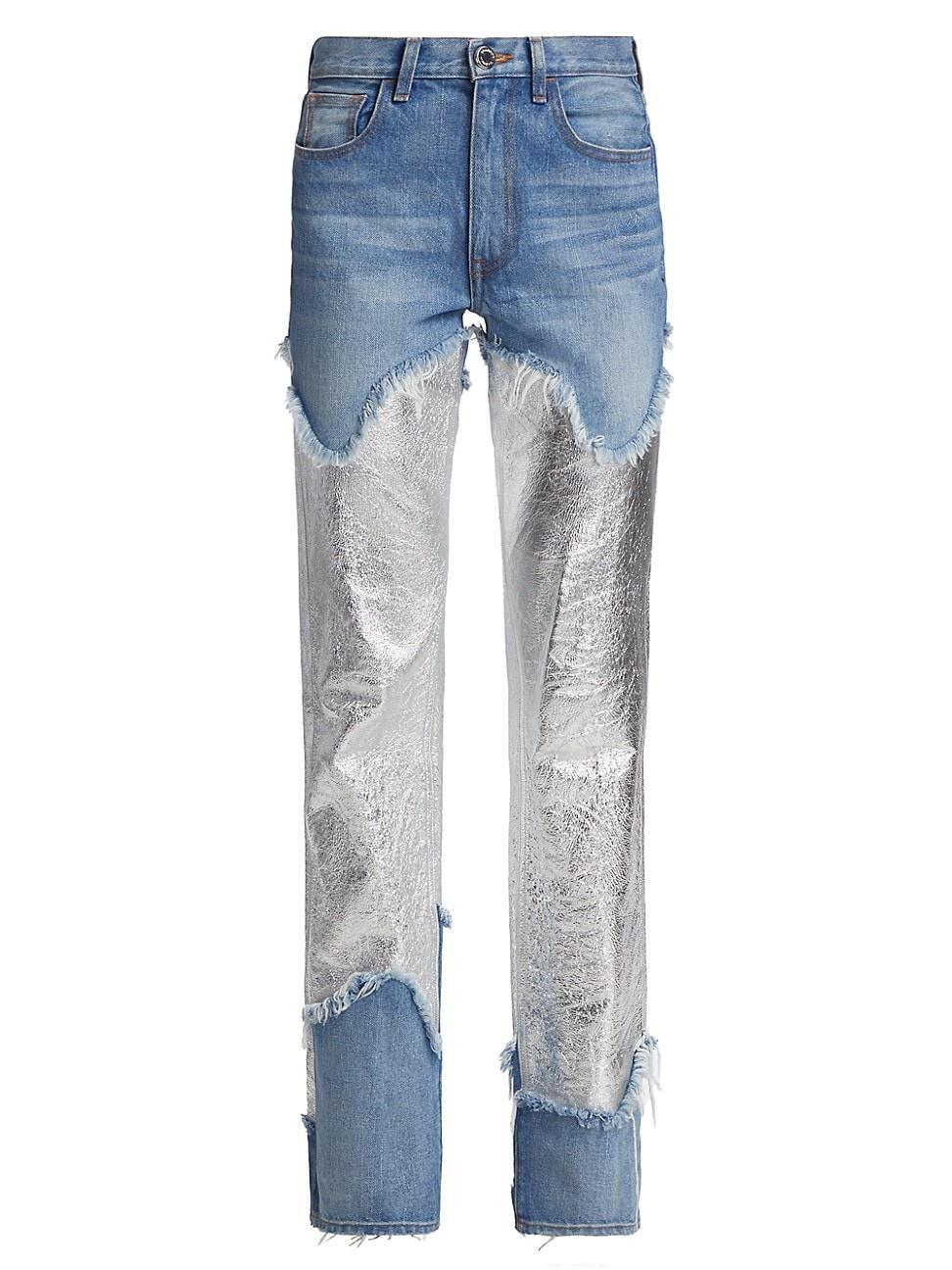 The Cortlandt Denim Pants with Metallic Leather Detail Product Image