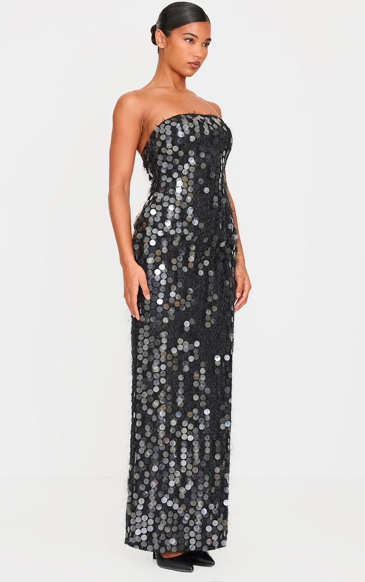 Black Textured Disk Sequin Maxi Dress Product Image