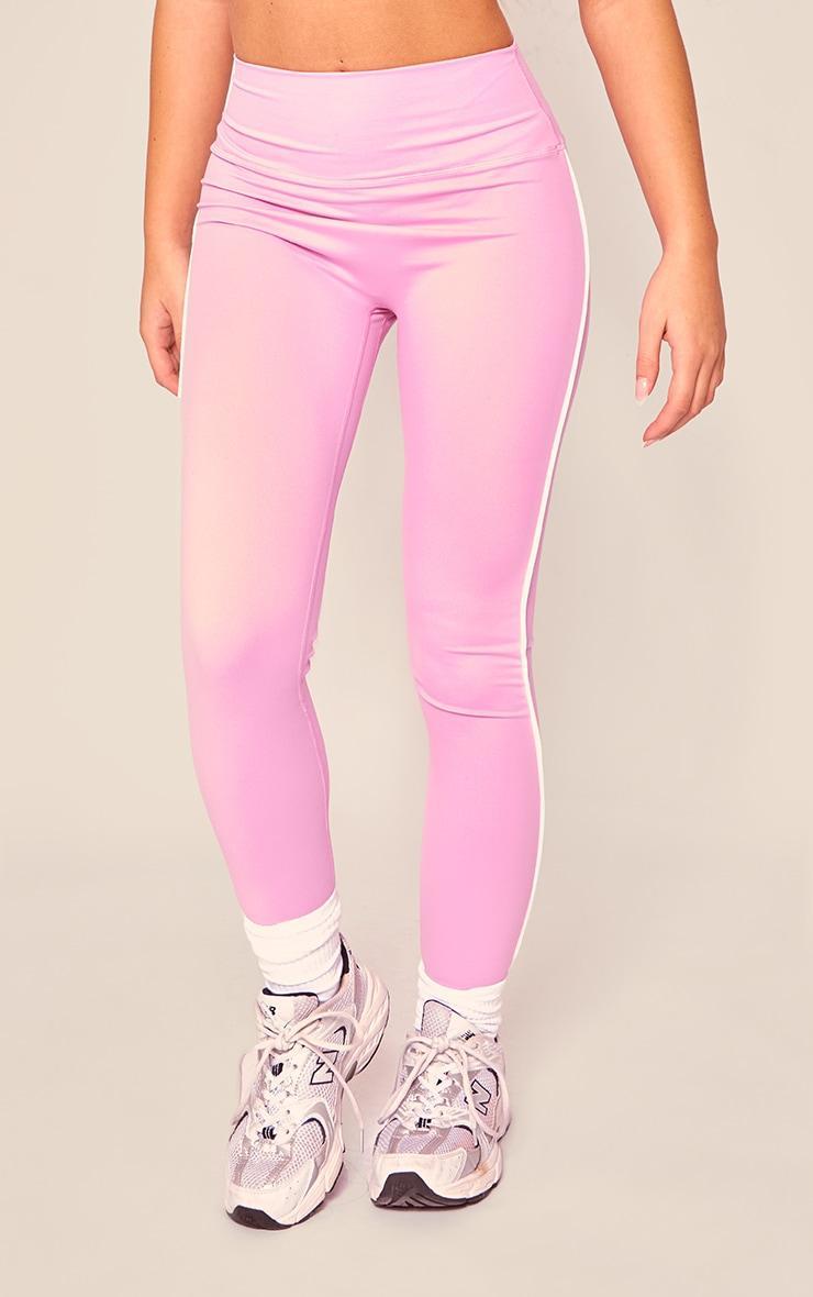 Candy Pink Sculpt Contrast Detail High Waist Gym Leggings Product Image