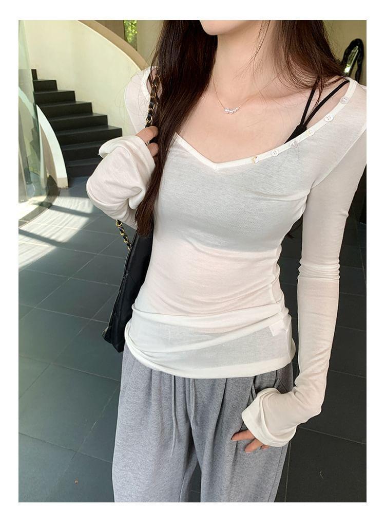 Long-Sleeve Scoop Neck Striped Tee Product Image