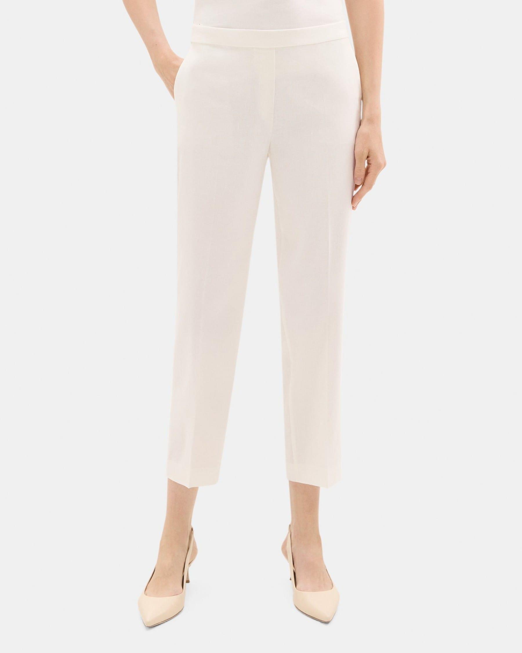 Slim Cropped Pull-On Pant in Stretch Linen-Blend product image