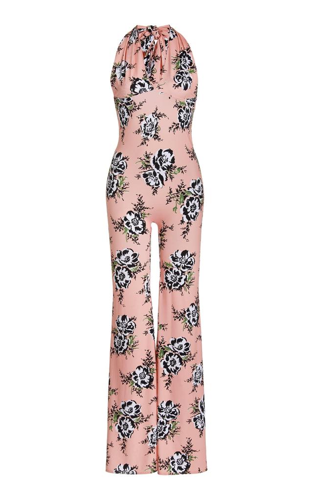 Peach Floral Stretch Halter Jumpsuit Product Image