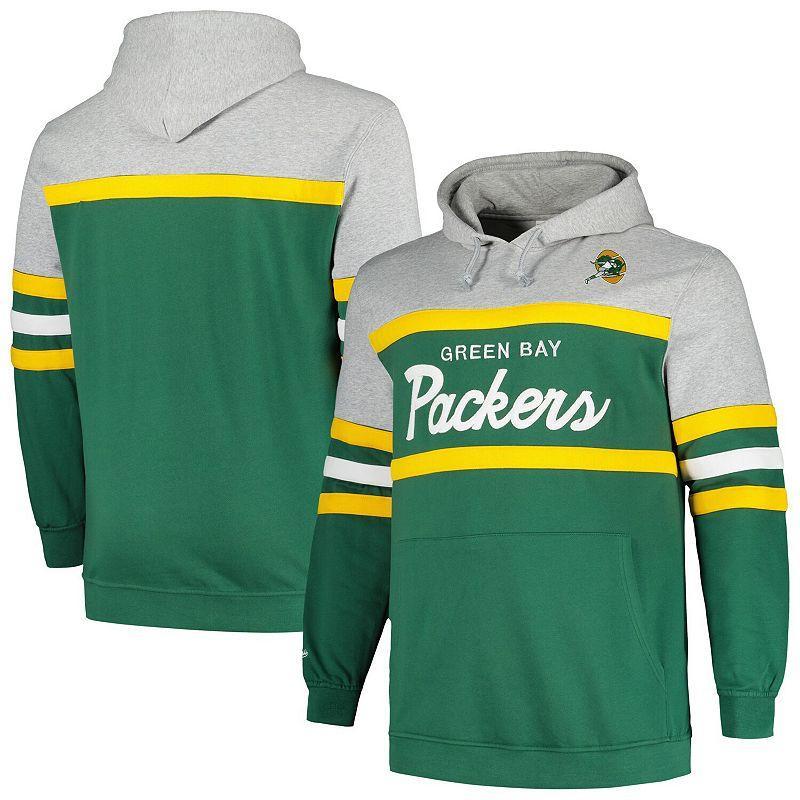 Mens Mitchell & Ness Heather Gray/Green Green Bay Packers Big & Tall Head Coach Pullover Hoodie Product Image