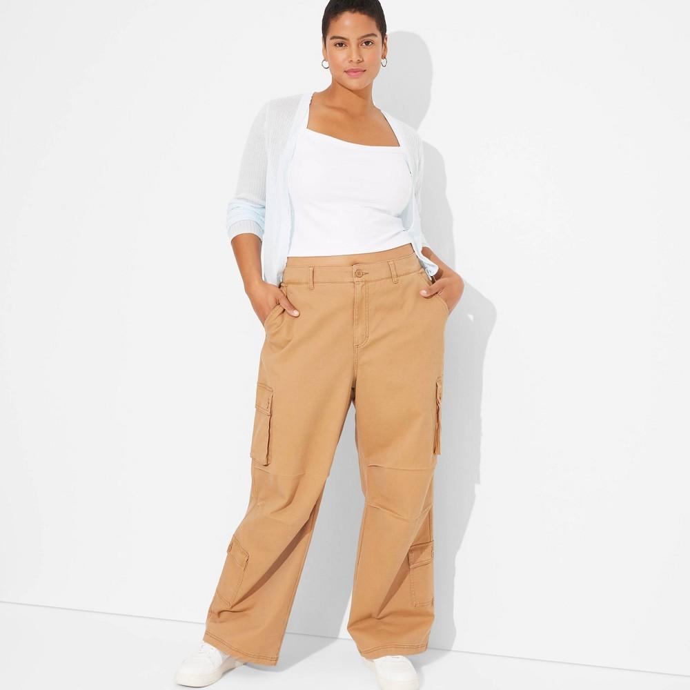 Womens High-Rise Cargo Utility Pants - Wild Fable Light Brown XXL Product Image