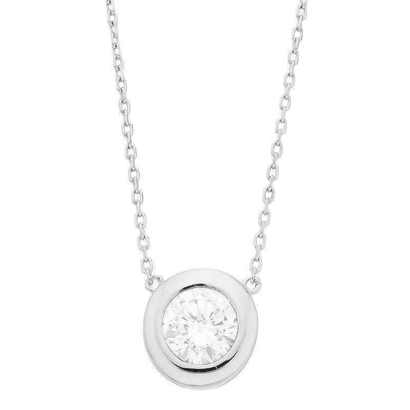 Sterling Silver Cubic Zirconia Round Bezel Necklace, Womens White Product Image