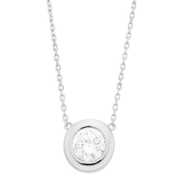 Sterling Silver Cubic Zirconia Round Bezel Necklace, Womens White Product Image