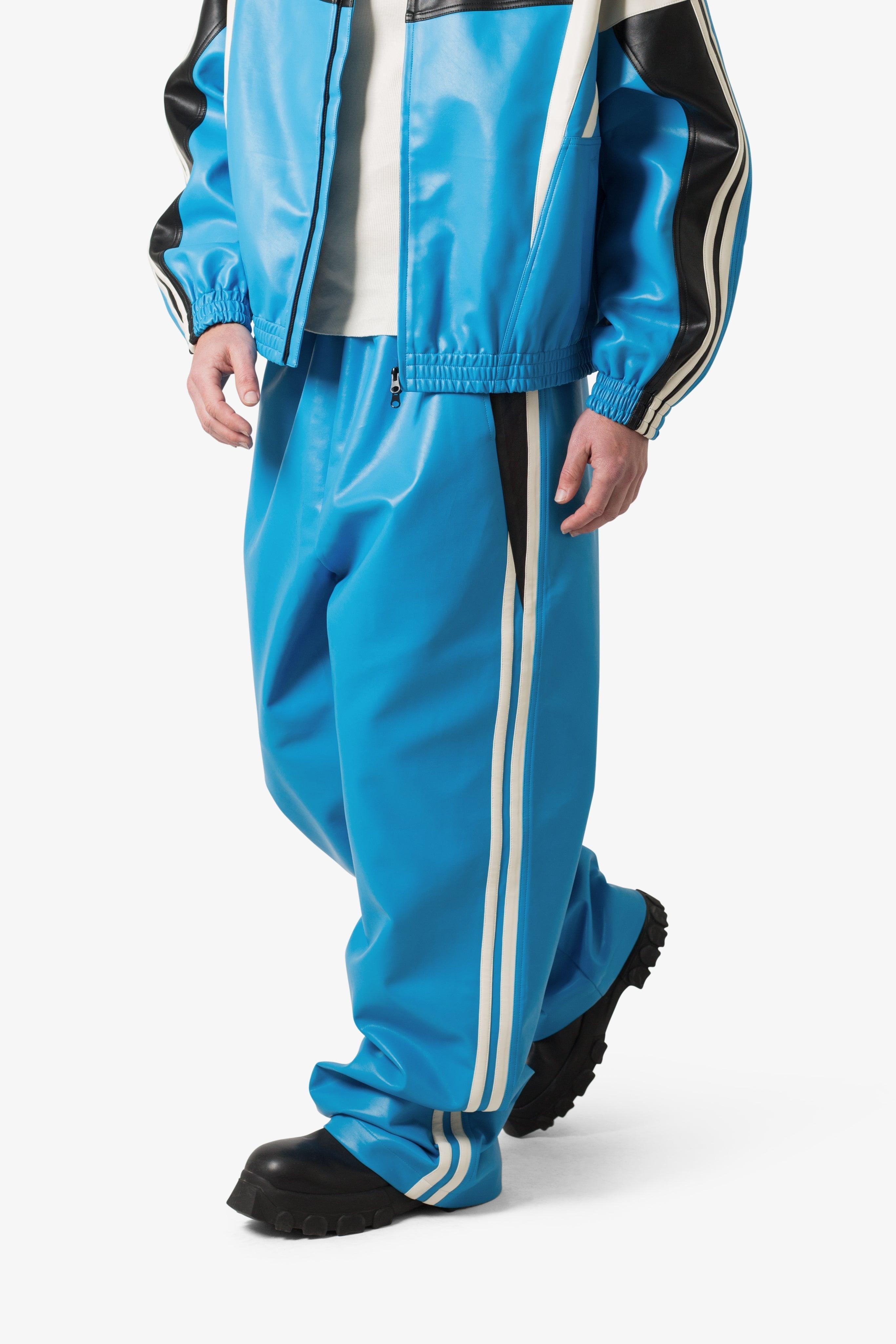 Icon Oversized PU Track Pants - Blue/Black Product Image