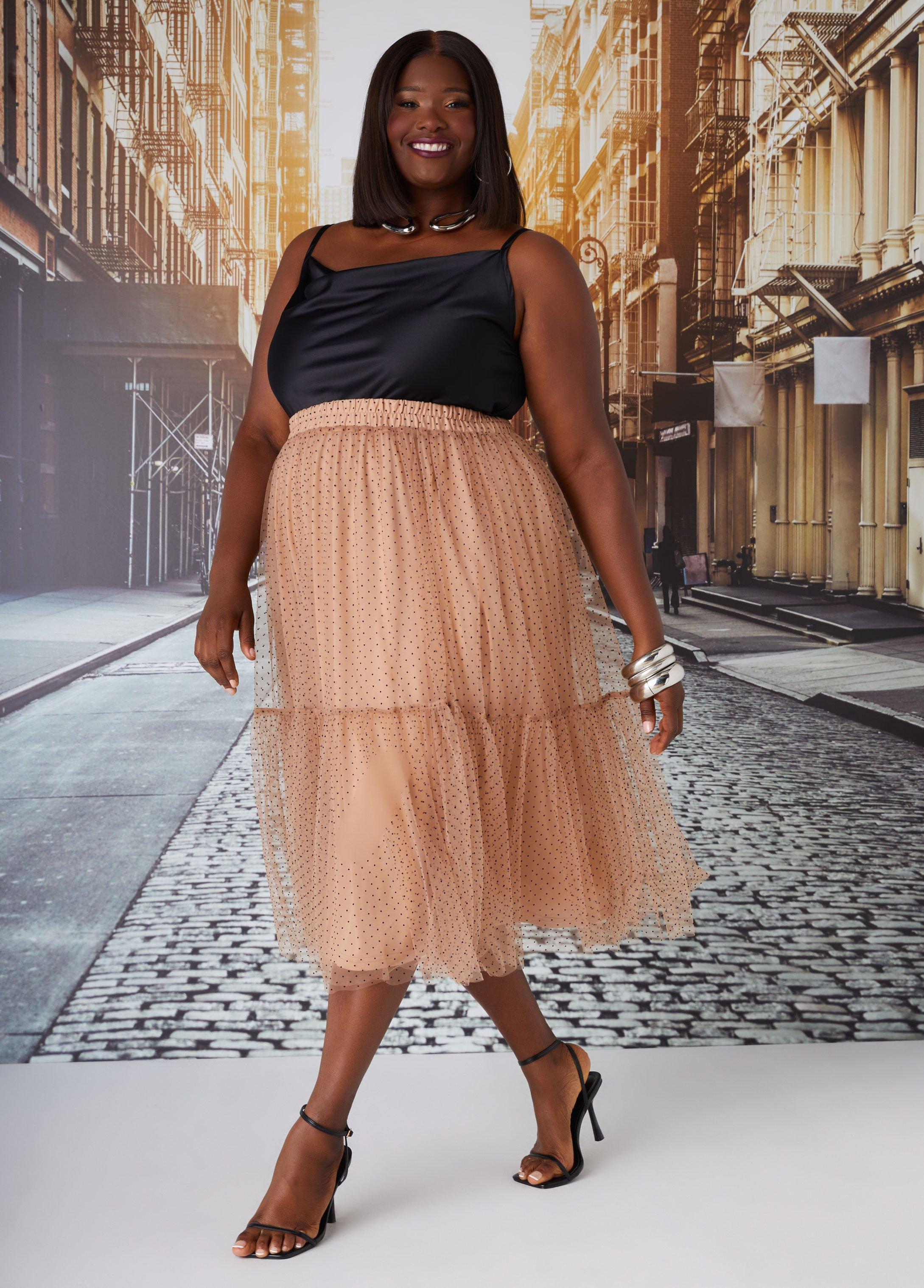 Plus Size Flocked Mesh Maxi Skirt Ashley Stewart Product Image