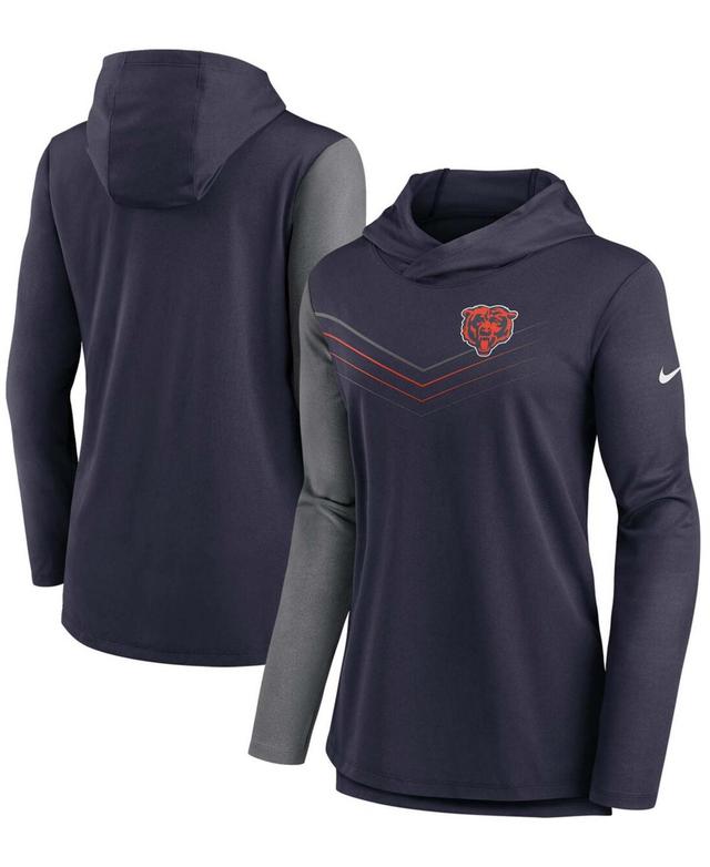 Womens Navy, Heather Charcoal Chicago Bears Chevron Hoodie Performance Long Sleeve T-shirt Product Image