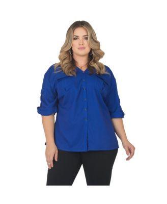 Plus Size Button-Down Roll-Up Sleeves Shirt product image