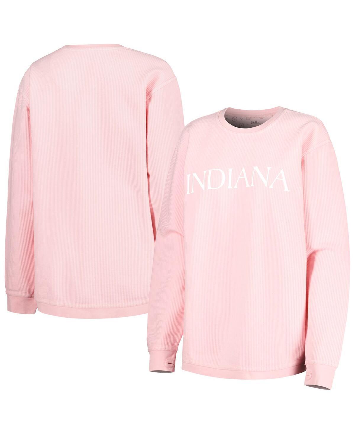 Womens Pressbox Pink Indiana Hoosiers Comfy Cord Bar Print Pullover Sweatshirt Product Image