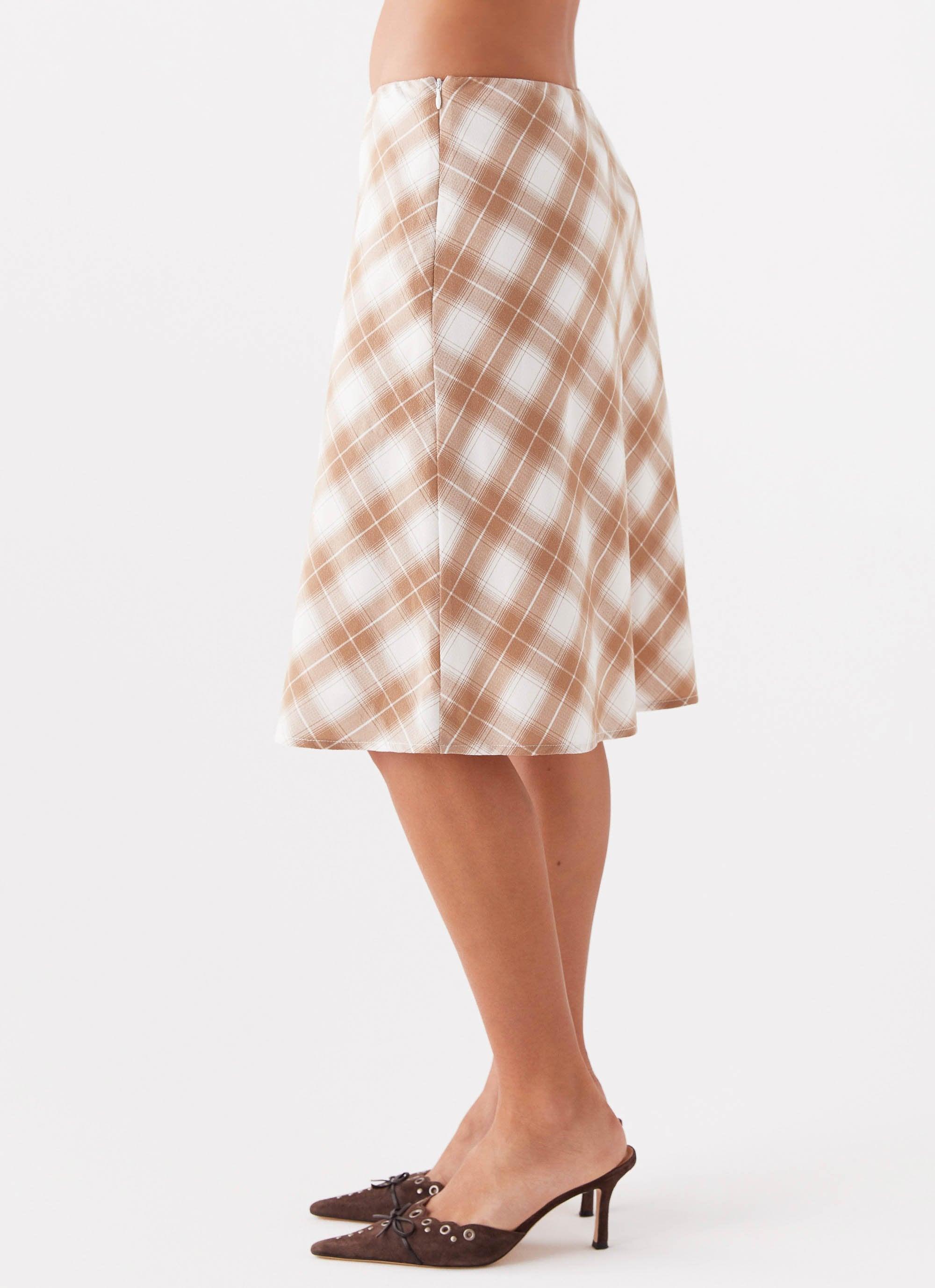 Andie Midi Skirt - Brown/White Plaid Product Image