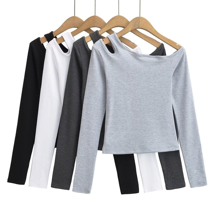 Long-Sleeve Cutout Plain Top Product Image