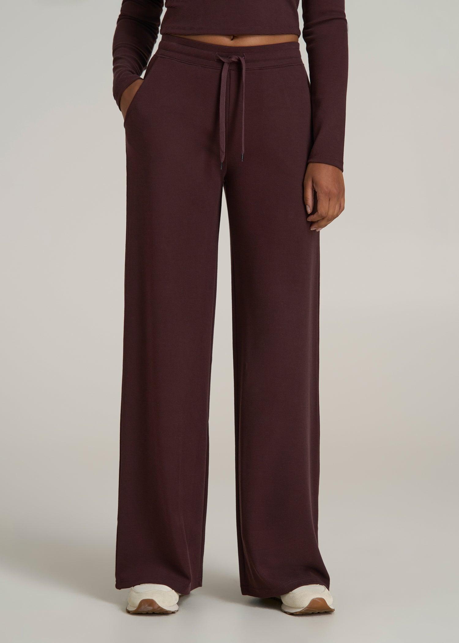 Mid Rise Waffle Wide Leg Pants for Tall Women in Oxblood Female Product Image