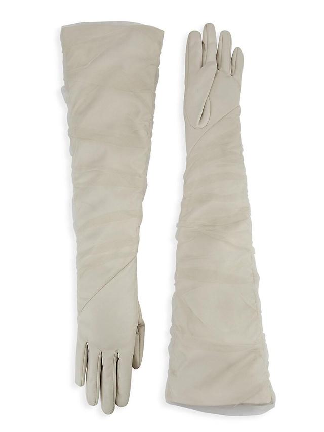 Womens Faux Leather & Tulle Gloves Product Image