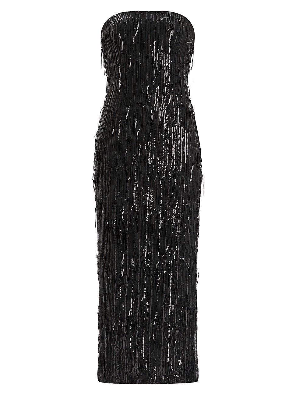 Womens Strapless Sequined & Beaded Fringe Midi-Dress product image