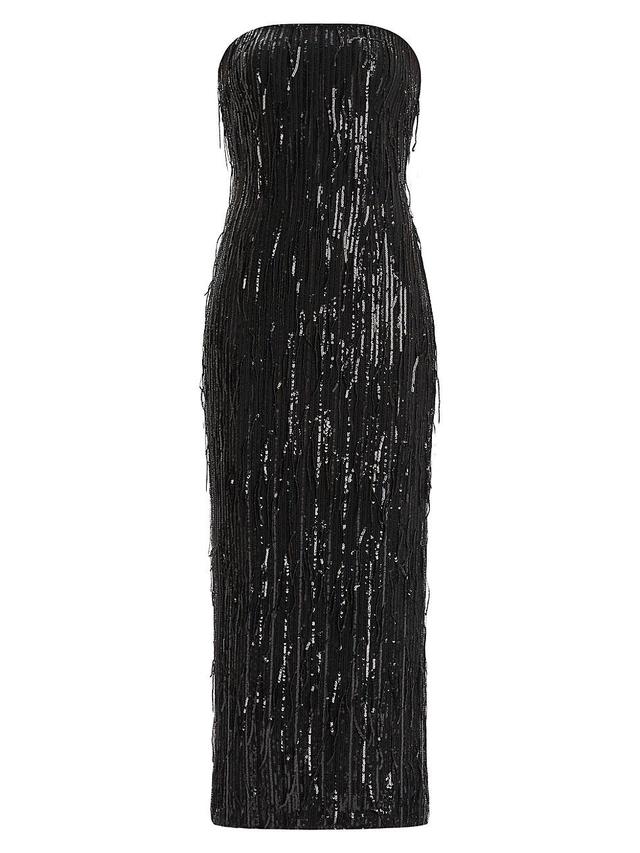 Womens Strapless Sequined & Beaded Fringe Midi-Dress Product Image