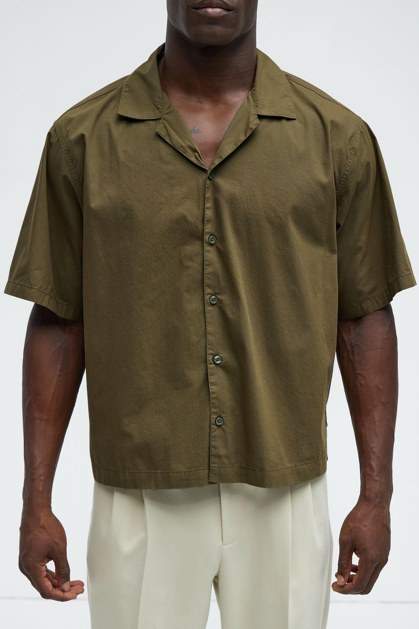 Ryland Relaxed Cotton Short Sleeve Cuban Shirt - Olive Product Image