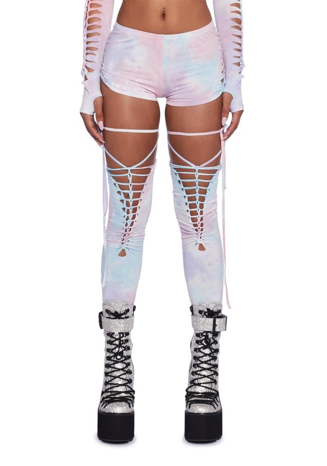 Club Exx Burning Man Tie Dye Shredded Shorts And Stockings Set - Pink Product Image