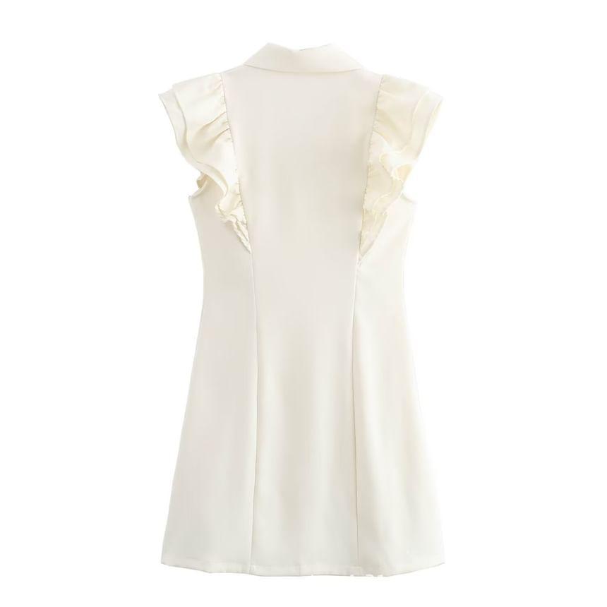 Sleeveless Plain Double-Breasted Ruffled Mini Blazer Dress Product Image