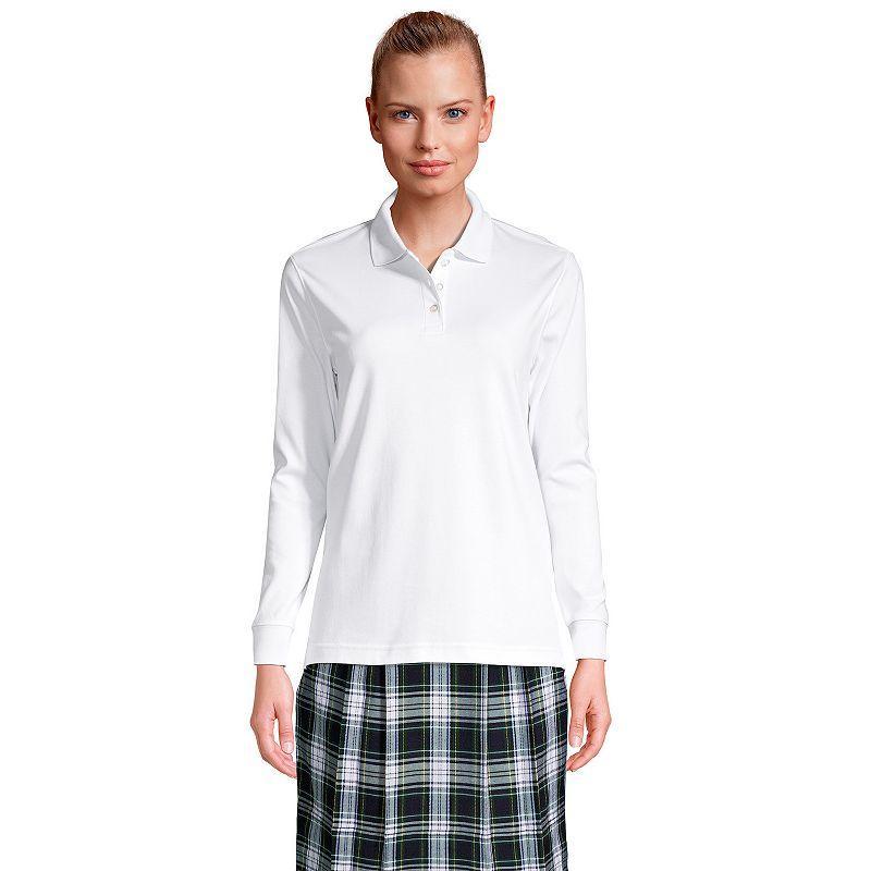 Womens Lands End School Uniform Long Sleeve Interlock Polo Shirt Product Image