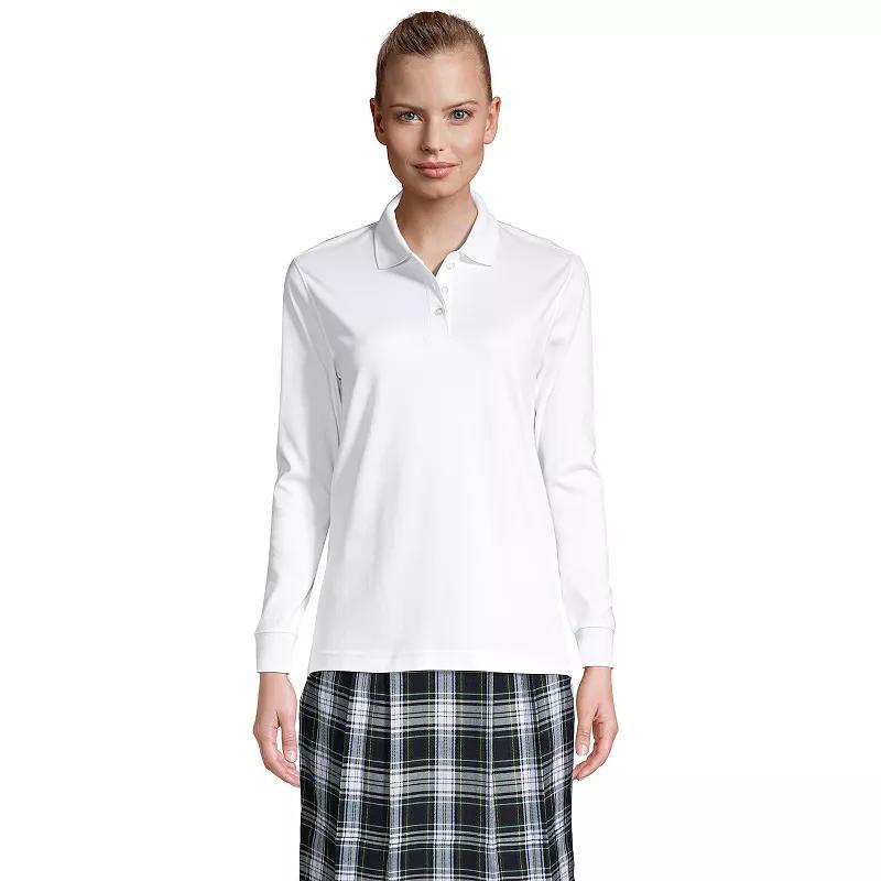 Womens Lands End School Uniform Long Sleeve Interlock Polo Shirt Product Image