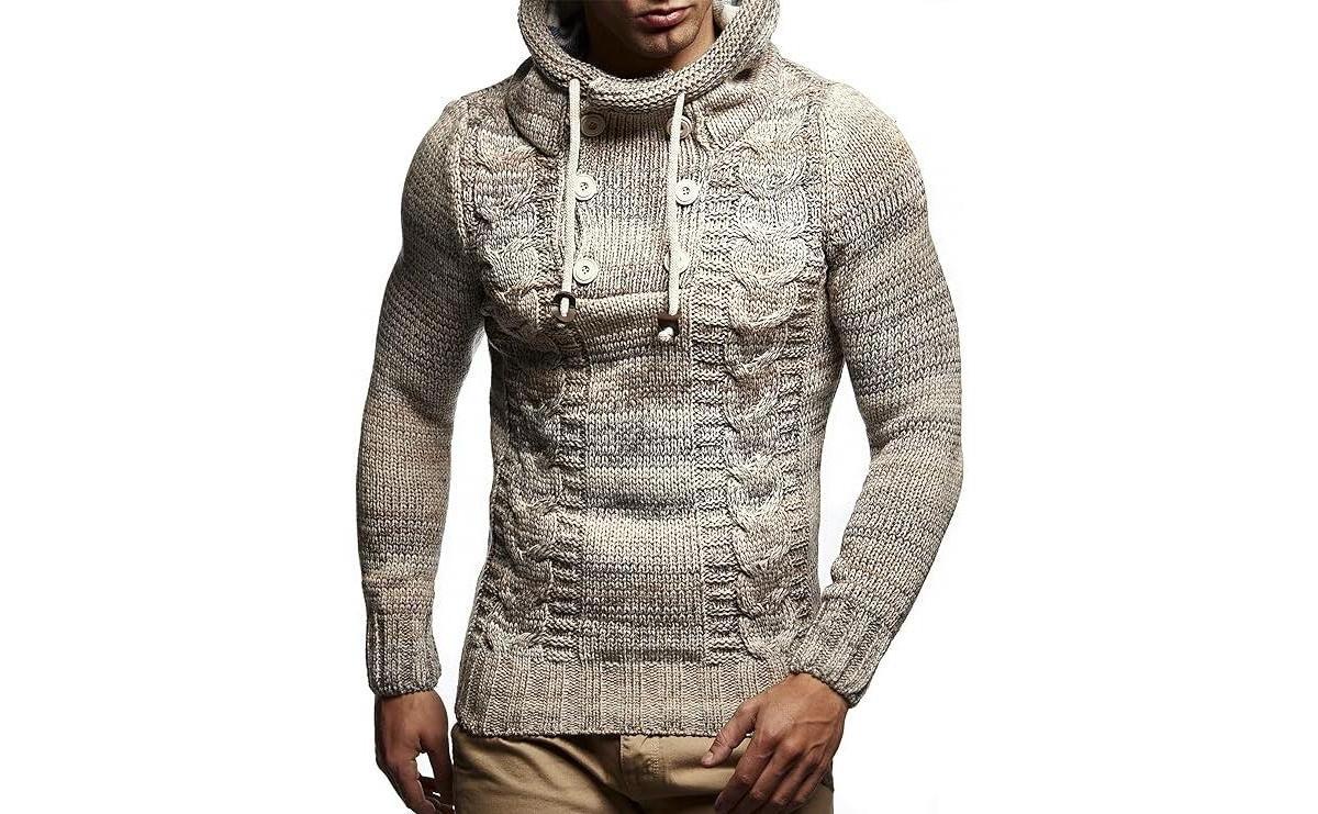 Leif Nelson Mens Knitted Sweater - Slim Pullover Sweaters For Men With Hoodie Product Image