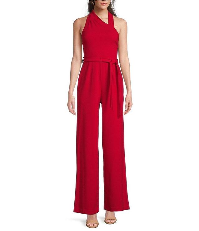 Calvin Klein Sleeveless Asymmetrical Neck Tie Waist Jumpsuit Product Image