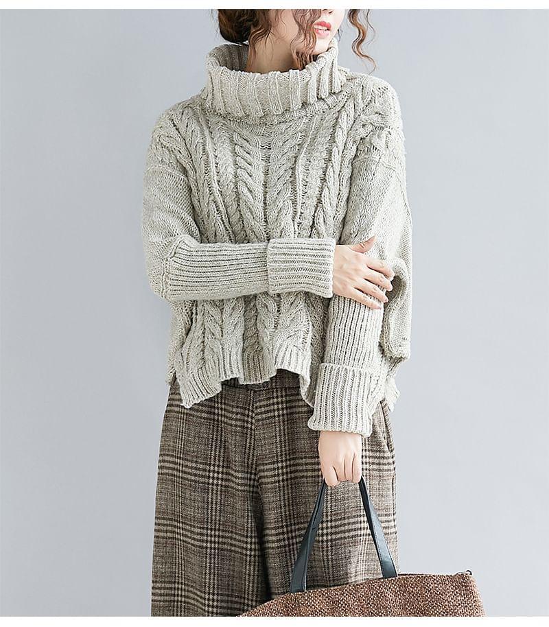 Long Sleeve Turtleneck Cable Knit Sweater Product Image