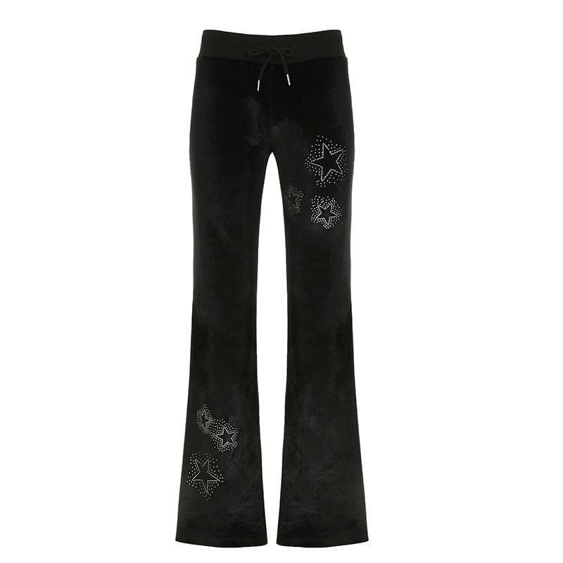 Drawstring Waist Star Velvet Flared Pants Product Image