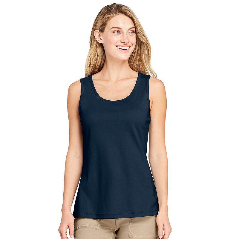 Petite Lands End Cotton Scoopneck Tank, Womens Blue Product Image