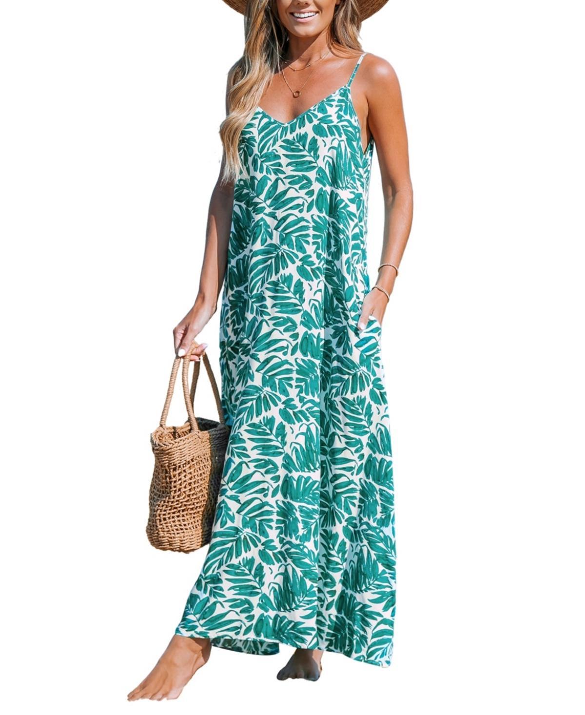 Cupshe Womens Green Tropics Sleeveless Flowing Maxi Beach Dress Product Image