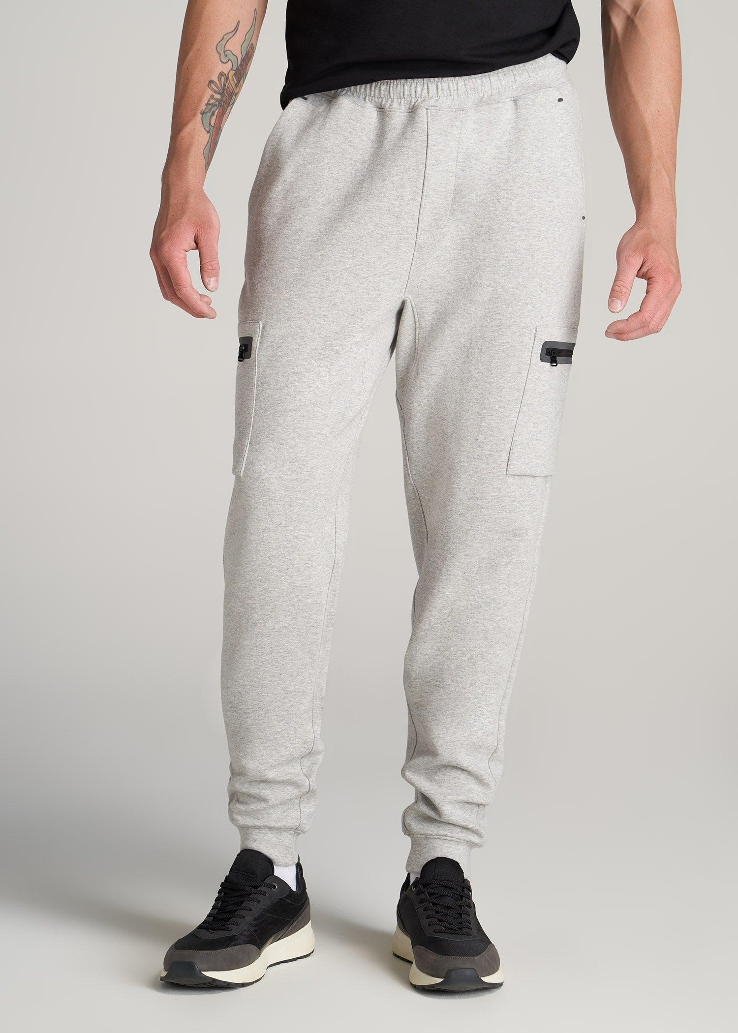 Utility Fleece Cargo Joggers for Tall Men in Grey Mix Male Product Image