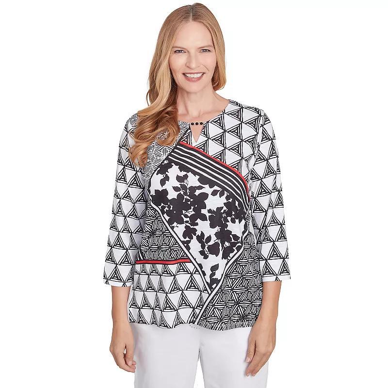 Womens Alfred Dunner Geometric Multi-Textured Patchwork Top Product Image