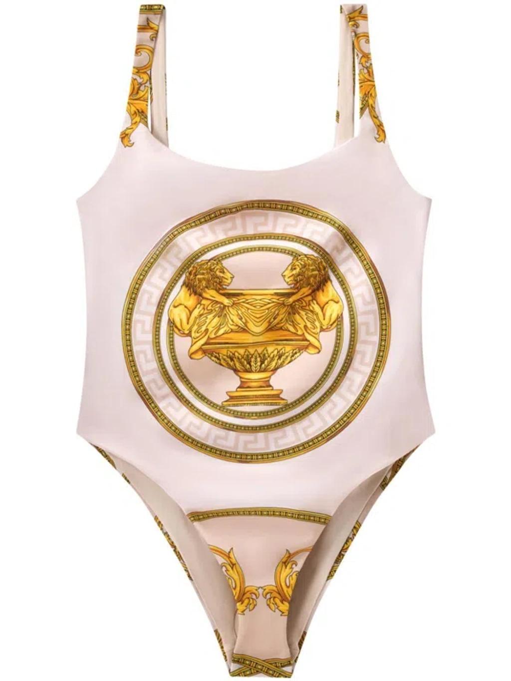 VERSACE Baroque-pattern Swimsuit In Neutrals Product Image