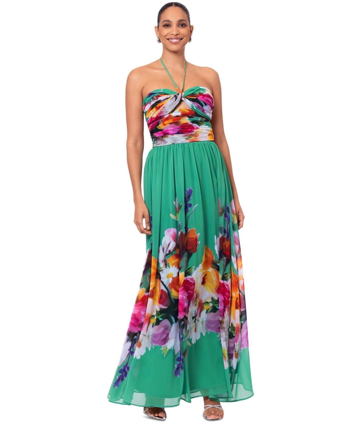 Betsy & Adam Womens Floral-Print Halter Gown Product Image