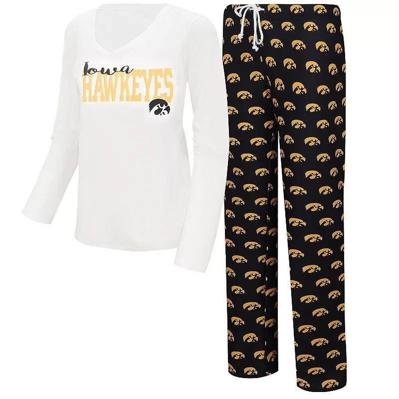 Womens Concepts Sport /Black Iowa Hawkeyes Long Sleeve V-Neck T-Shirt & Gauge Pants Sleep Set product image